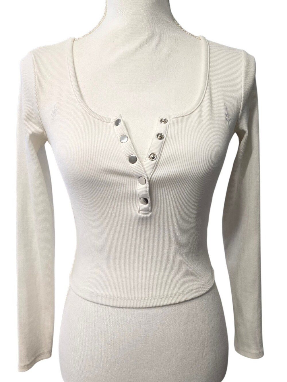 Tally Weijl Women’s Long Sleeve Ribbed Henley Top - White